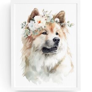 Watercolor Akita Dog Portrait Wall Art Print, Unframed - Majestic Canine Charm